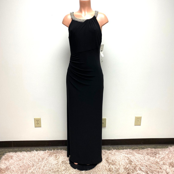 Lauren Ralph Lauren Black Embellished Neckline Sleeveless Long Formal Dress 12